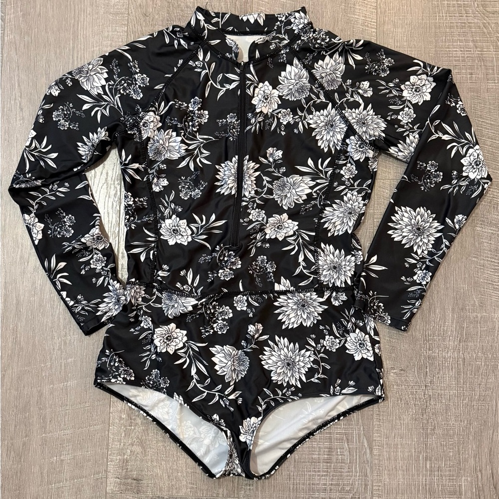 Floral Black and White Swimwear